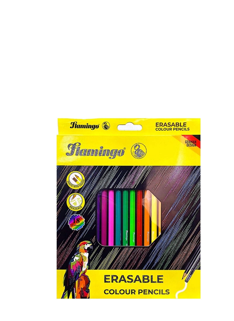 FLAMINGO ERASABLE COLOUR PENCIL 18 PIECES SET 