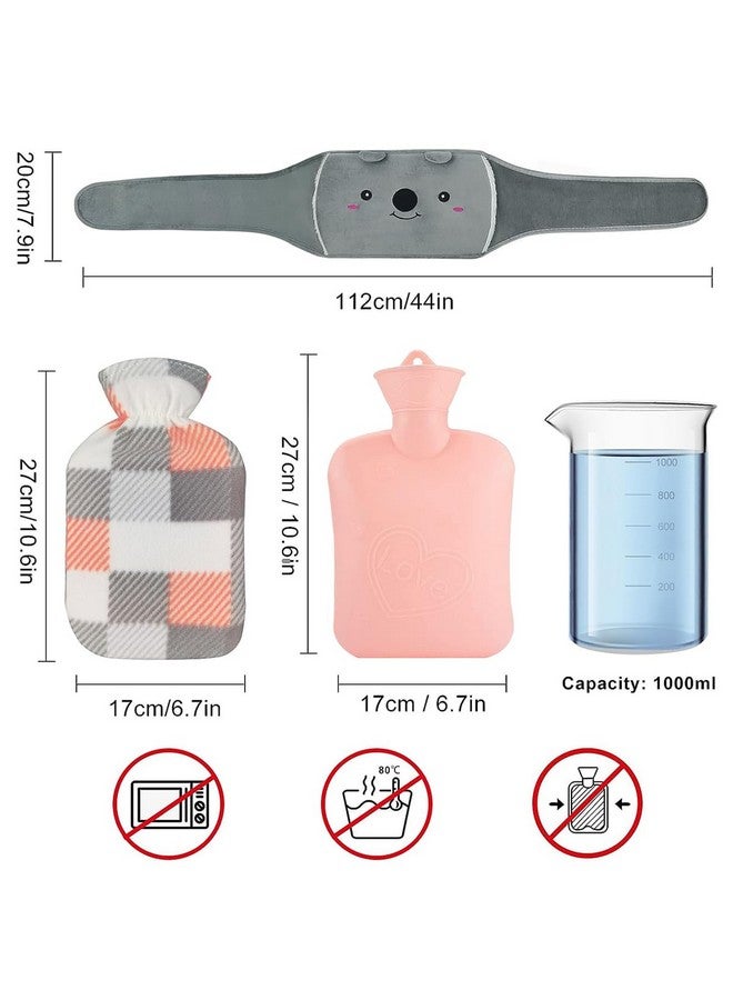 Hannea حقيبة ماء ساخن HANNEA® مع غطاء فخم وحزام لف الخصر قابلة لإعادة التعبئة حقيبة ماء ساخن مضادة للتسرب PVC لتخفيف آلام الدورة الشهرية، تخفيف التقلصات، آلام الظهر - Image 2