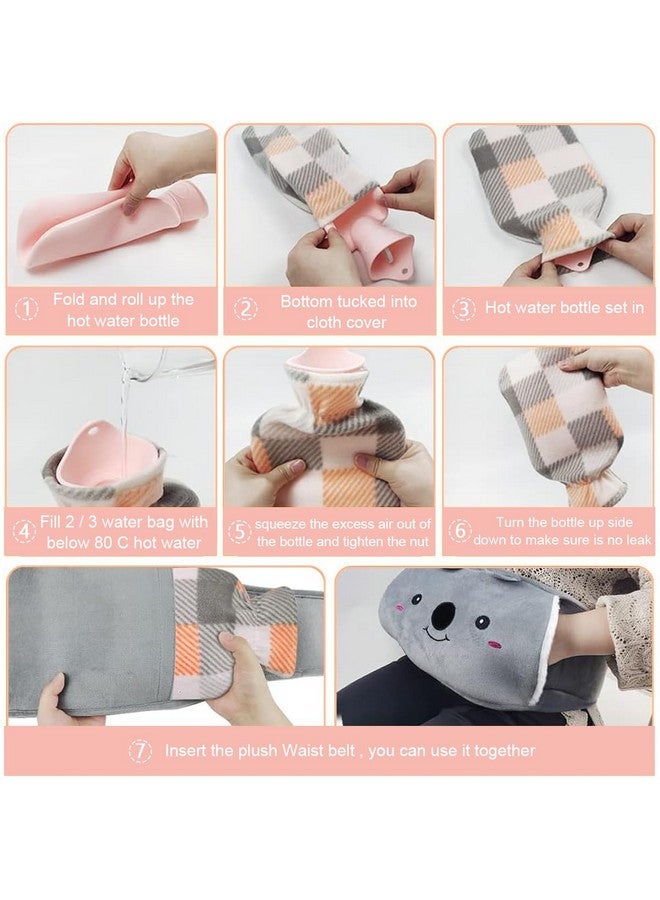 Hannea حقيبة ماء ساخن HANNEA® مع غطاء فخم وحزام لف الخصر قابلة لإعادة التعبئة حقيبة ماء ساخن مضادة للتسرب PVC لتخفيف آلام الدورة الشهرية، تخفيف التقلصات، آلام الظهر - Image 4