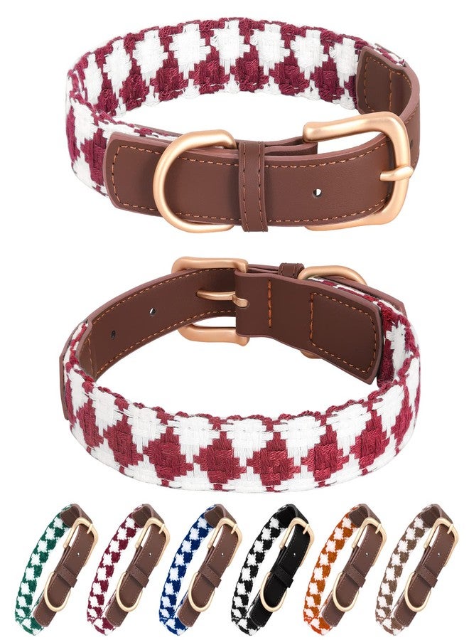 Bolux Leather Cute Dog Collar, Adjustable Soft Paded Cute Dog Collar for Small Medium Large Dogs, Classic Breathable Pet Collar with Checkered Pattern, Fashion Puppy Collars for Walking Running - Image 1