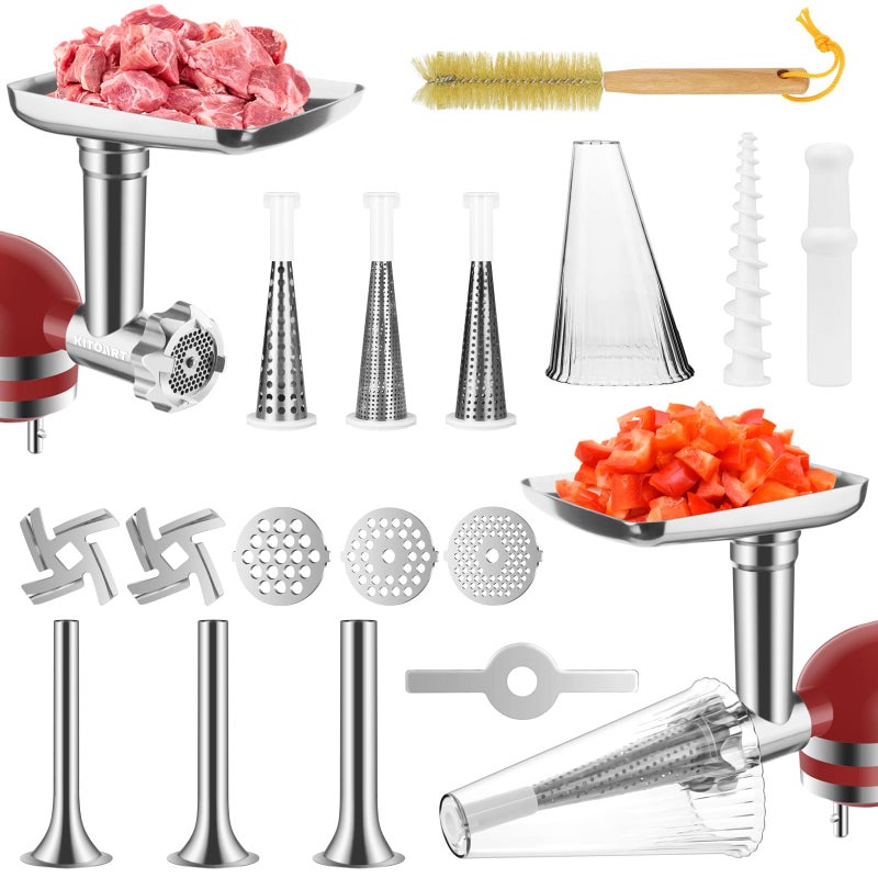 Fruit  Vegetable Strainer Attachment and Food Meat Grinder Attachment for Kitchenaid Stand Mixer with Sausage Stuffer Tubes and Fruits Juicer Auger Strainer