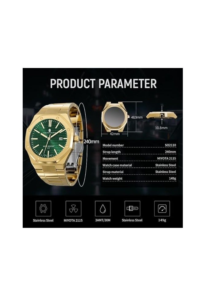 Sapphero ساعات رجالية 30 متر مقاومة للماء ساعات للرجال ساعة فضية من الفولاذ المقاوم للصدأ حركة كواتز يابانية تناظرية تصميم ثماني الشكل بسيط فاخر كلاسيكي موضة ساعات معصم للرجال هدايا للرجال - Image 4