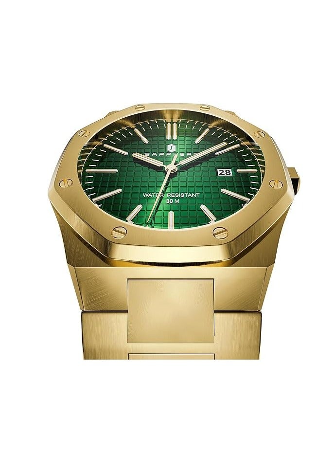 Sapphero ساعات رجالية 30 متر مقاومة للماء ساعات للرجال ساعة فضية من الفولاذ المقاوم للصدأ حركة كواتز يابانية تناظرية تصميم ثماني الشكل بسيط فاخر كلاسيكي موضة ساعات معصم للرجال هدايا للرجال - Image 2