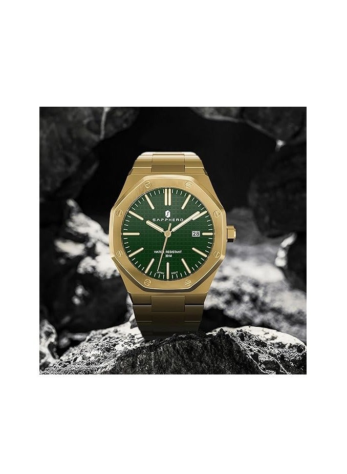 Sapphero ساعات رجالية 30 متر مقاومة للماء ساعات للرجال ساعة فضية من الفولاذ المقاوم للصدأ حركة كواتز يابانية تناظرية تصميم ثماني الشكل بسيط فاخر كلاسيكي موضة ساعات معصم للرجال هدايا للرجال - Image 3