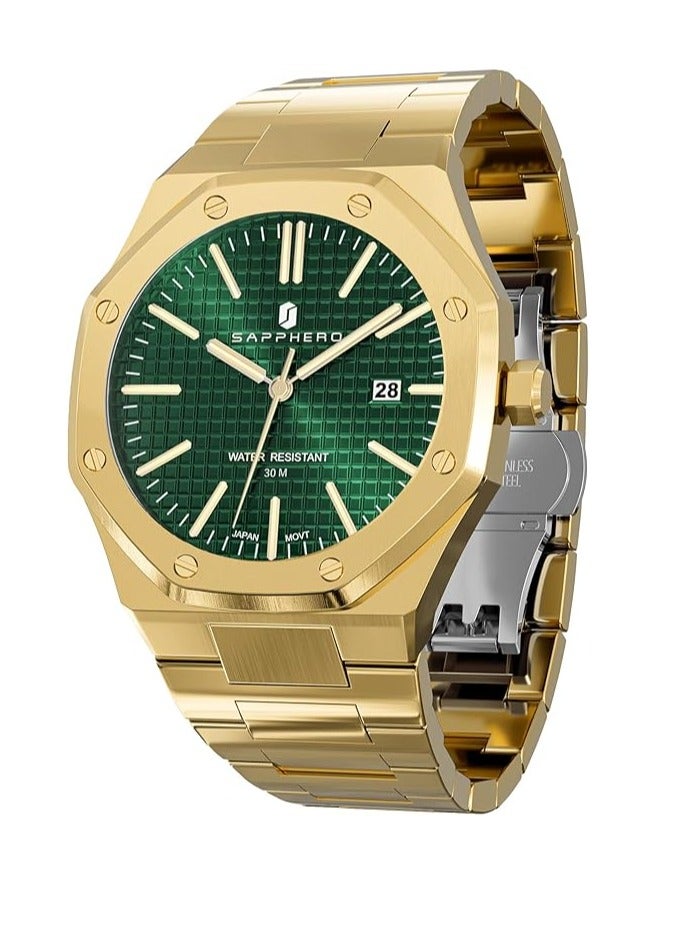 Sapphero ساعات رجالية 30 متر مقاومة للماء ساعات للرجال ساعة فضية من الفولاذ المقاوم للصدأ حركة كواتز يابانية تناظرية تصميم ثماني الشكل بسيط فاخر كلاسيكي موضة ساعات معصم للرجال هدايا للرجال - Image 1