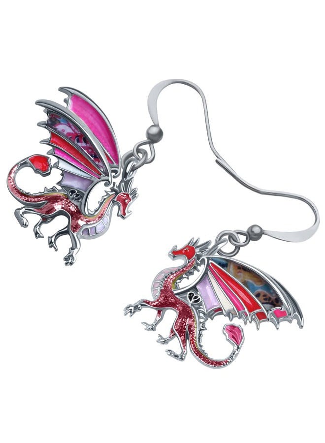 Newei Enamel Alloy Dinosaur Fantasy Dragon Earrings Drop Dangle Unique Animal Jewelry for Women Dragons Gifts (Red) - Image 3