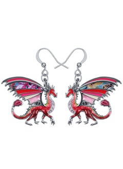 Newei Enamel Alloy Dinosaur Fantasy Dragon Earrings Drop Dangle Unique Animal Jewelry for Women Dragons Gifts (Red)  - Image 1