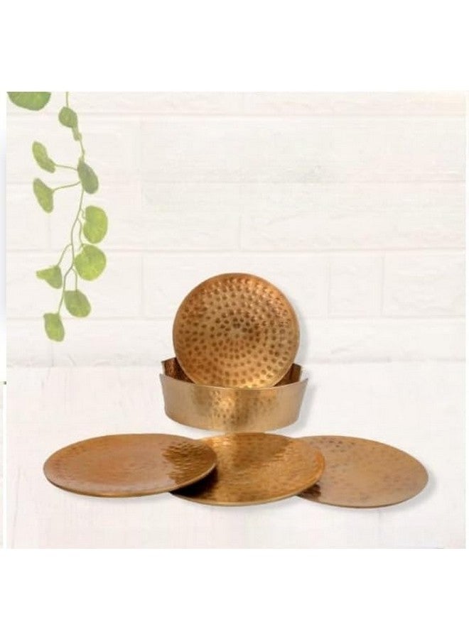 Skywalk Set of 4 Handcrafted Brass Coasters with Stand,Ideal for Table Kitchen Rustic Bar Decoration,Tabletop Protection for Home, Office & Gifting Décor - Image 2