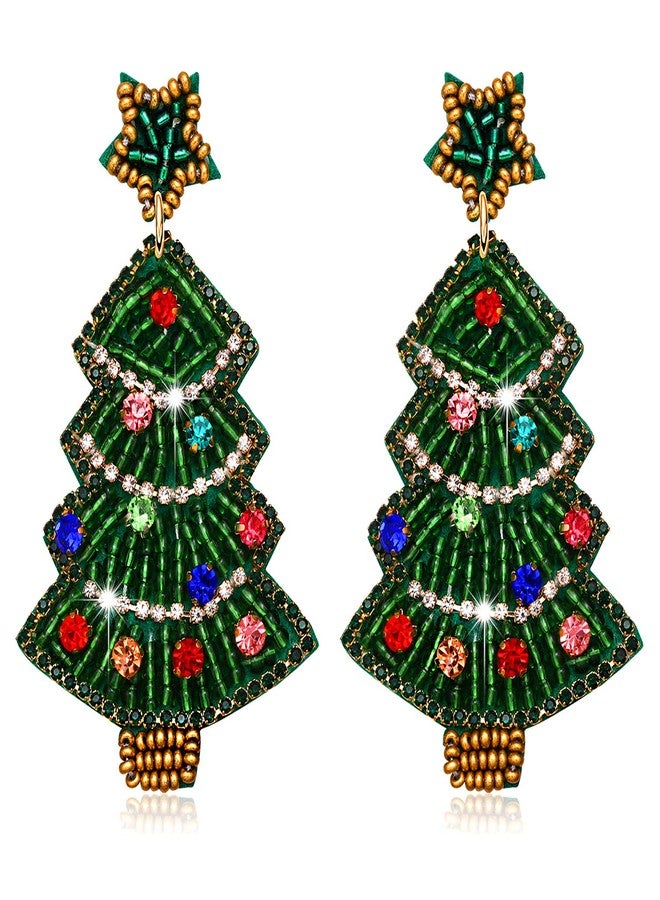 CEALXHENY Beaded Christmas Earrings for Women Handmade Bead Xmas Tree Santa Clause Wreath Candy Cane Drop Dangle Earrings Festive Holiday Earrings Christmas Gifts (Christmas Tree 3) - Image 1