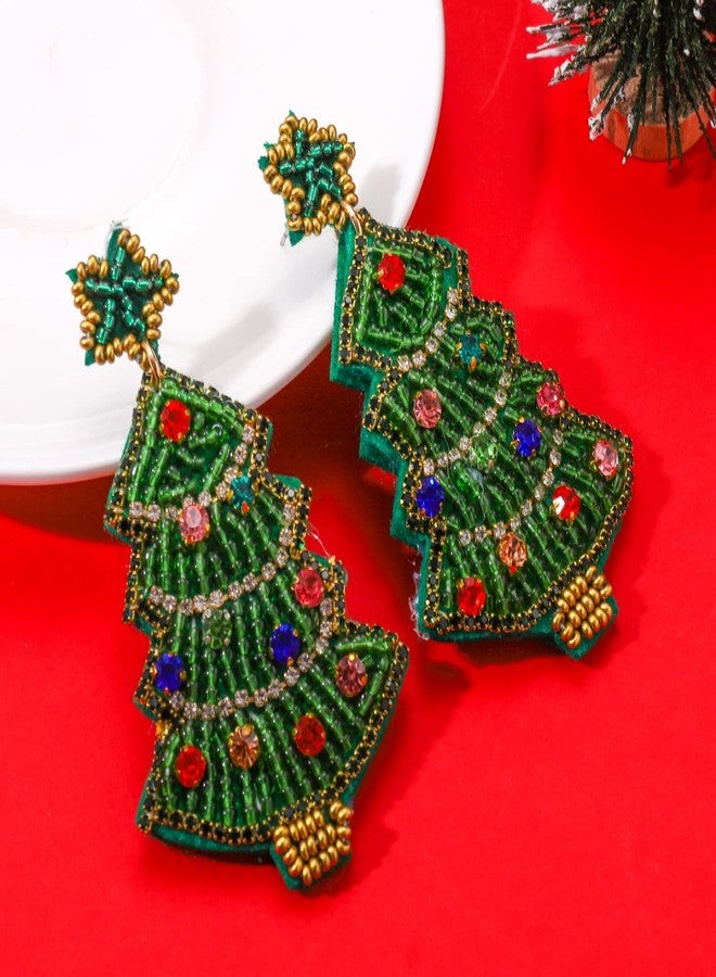 CEALXHENY Beaded Christmas Earrings for Women Handmade Bead Xmas Tree Santa Clause Wreath Candy Cane Drop Dangle Earrings Festive Holiday Earrings Christmas Gifts (Christmas Tree 3) - Image 2
