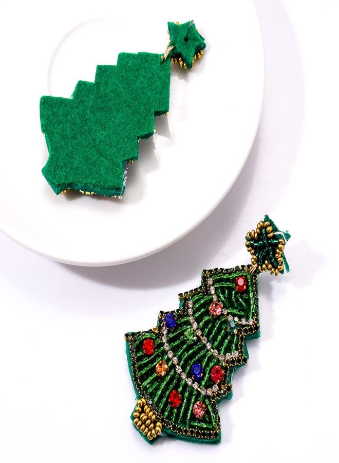 CEALXHENY Beaded Christmas Earrings for Women Handmade Bead Xmas Tree Santa Clause Wreath Candy Cane Drop Dangle Earrings Festive Holiday Earrings Christmas Gifts (Christmas Tree 3) - Image 4