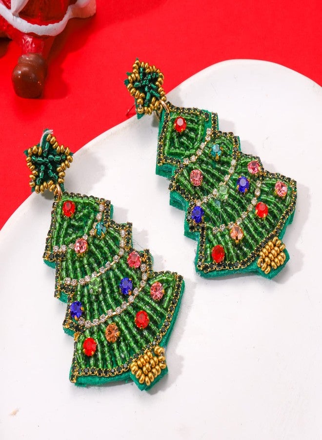CEALXHENY Beaded Christmas Earrings for Women Handmade Bead Xmas Tree Santa Clause Wreath Candy Cane Drop Dangle Earrings Festive Holiday Earrings Christmas Gifts (Christmas Tree 3) - Image 3
