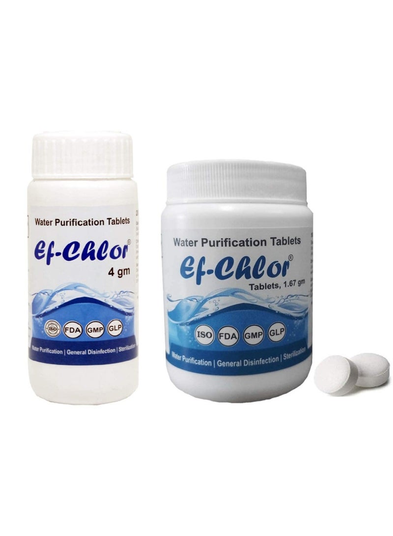 Ef-Chlor Water Purifier Tablet Combo Pack - Overhead/Underground Water Tank | 4gm-20 Tab Jar for 1000L + 1.67gm-50 Tab Jar for 500L | Purify and Safeguard Supply - Image 1