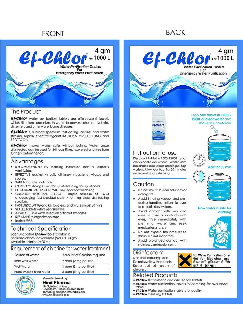 Ef-Chlor Water Purifier Tablet Combo Pack - Overhead/Underground Water Tank | 4gm-20 Tab Jar for 1000L + 1.67gm-50 Tab Jar for 500L | Purify and Safeguard Supply - Image 5