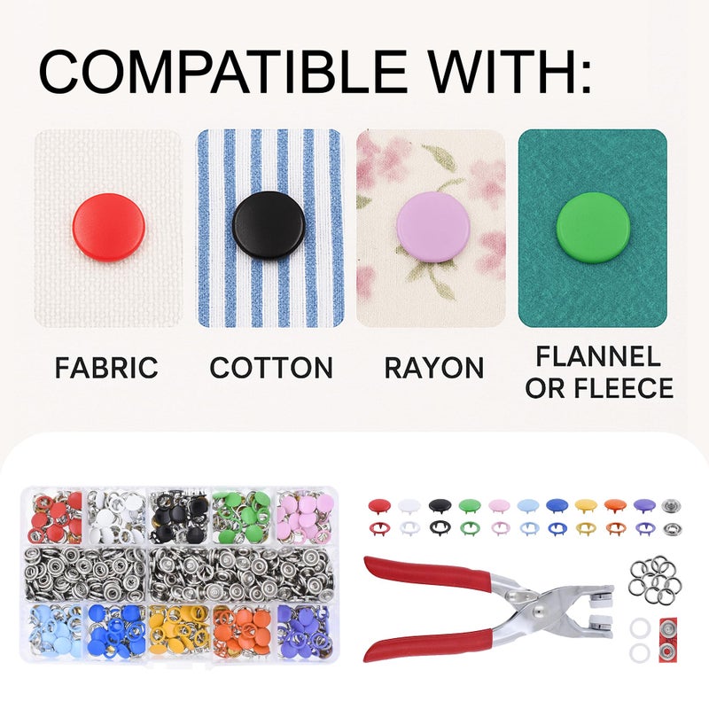 Mandala Crafts 9.74mm Metal Snaps Buttons Set - 200 Assorted Sewing Snaps on Closures with Fastener Tool for Clothing and Leather Crafting - Image 4
