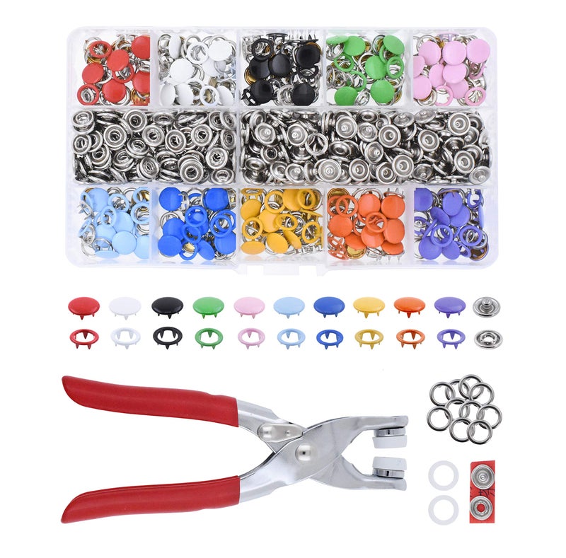 Mandala Crafts 9.74mm Metal Snaps Buttons Set - 200 Assorted Sewing Snaps on Closures with Fastener Tool for Clothing and Leather Crafting - Image 1