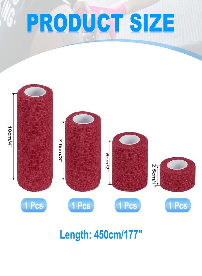 PATIKIL 1"/2"/3"/4" Self Adhesive Bandage Wrap, 4 Pcs 5 Yard Elastic Self Breathable Self Adherent Wrap Tape for Stretch Athletic Sports Wrist Ankle Outdoor Tape, Dark Red - Image 2