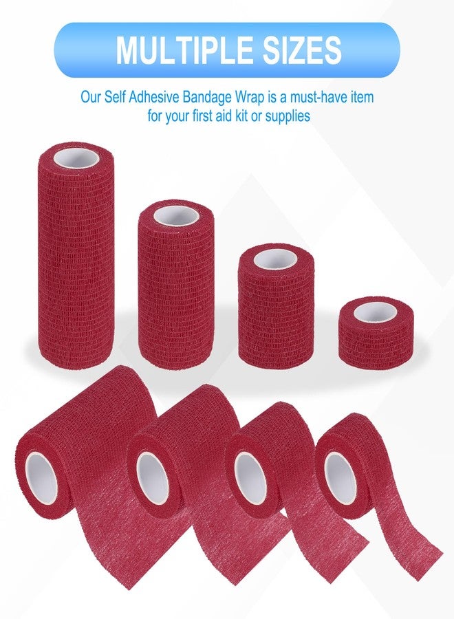 PATIKIL 1"/2"/3"/4" Self Adhesive Bandage Wrap, 4 Pcs 5 Yard Elastic Self Breathable Self Adherent Wrap Tape for Stretch Athletic Sports Wrist Ankle Outdoor Tape, Dark Red - Image 4
