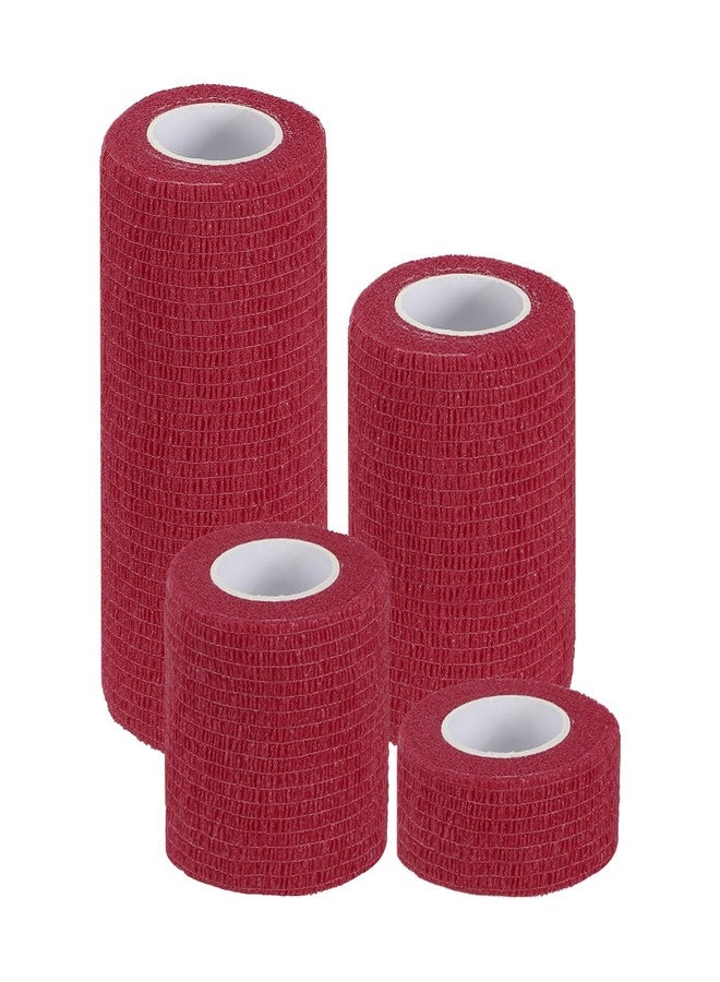 PATIKIL 1"/2"/3"/4" Self Adhesive Bandage Wrap, 4 Pcs 5 Yard Elastic Self Breathable Self Adherent Wrap Tape for Stretch Athletic Sports Wrist Ankle Outdoor Tape, Dark Red - Image 1