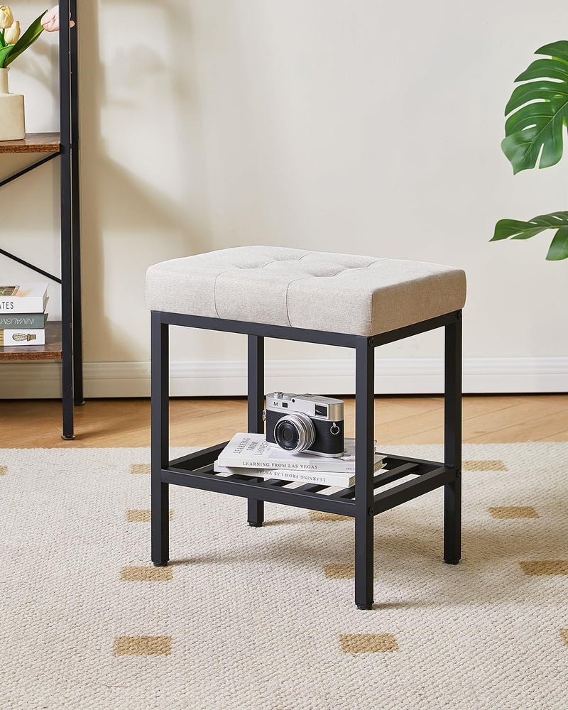 IBUYKE Rectangular Makeup Stool with Adjustable Feet and Storage Space, Footrest Chair, Linen Seat Vanity Stool, Multi-Use as Small Side Table or Ottoman, for Bedroom, Linen WBD017Y - Image 2