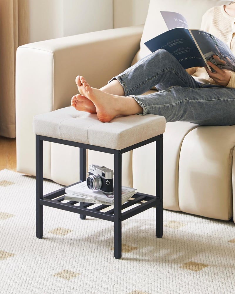 IBUYKE Rectangular Makeup Stool with Adjustable Feet and Storage Space, Footrest Chair, Linen Seat Vanity Stool, Multi-Use as Small Side Table or Ottoman, for Bedroom, Linen WBD017Y - Image 5