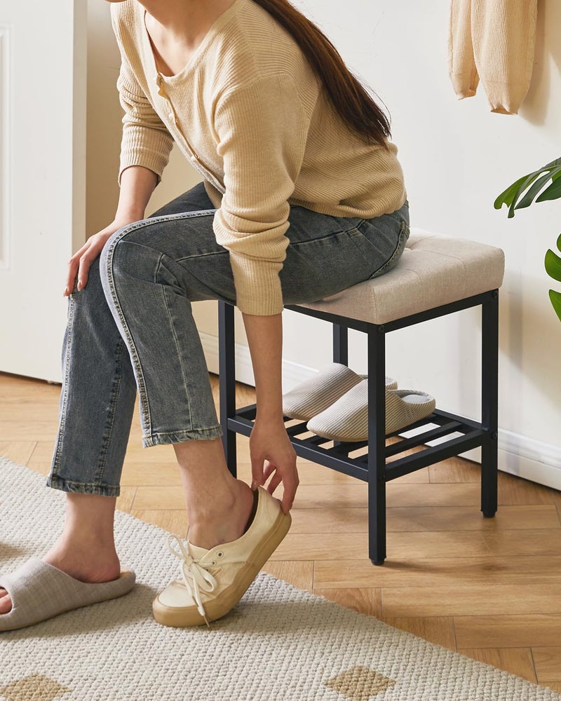 IBUYKE Rectangular Makeup Stool with Adjustable Feet and Storage Space, Footrest Chair, Linen Seat Vanity Stool, Multi-Use as Small Side Table or Ottoman, for Bedroom, Linen WBD017Y - Image 4