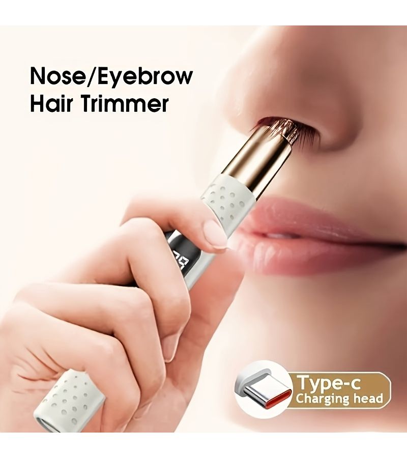 مزيل شعر الأنف الأبيض غير المؤلم، مشذب صامت قابل للشحن عبر USB للأذن والحواجب للرجال والنساء - Image 1