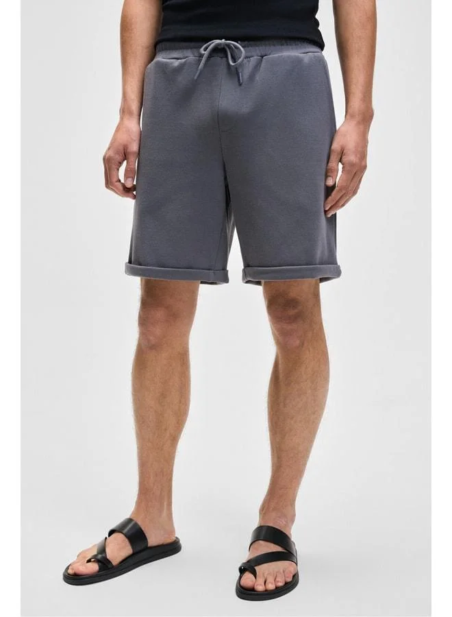 Grimelange YOURI Men's Elastic Waist Single Back Pocket Relaxed Fit Grey Shorts.