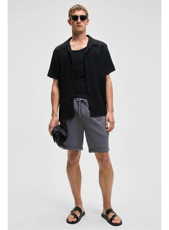 Grimelange YOURI Men's Elastic Waist Single Back Pocket Relaxed Fit Grey Shorts.