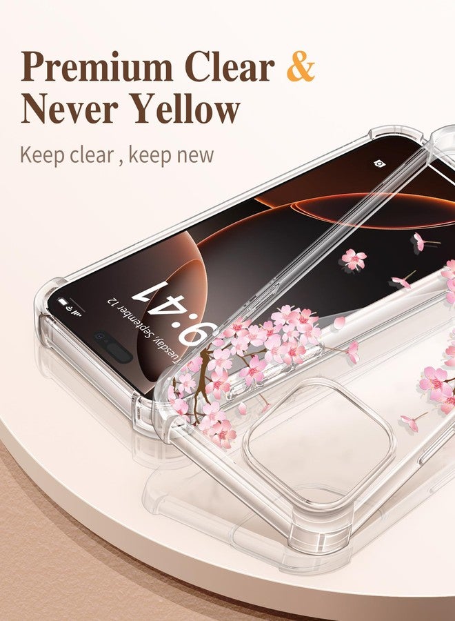 جراب GVIEWIN متوافق مع iPhone 16 Pro Max 2024، مزود بزر تحكم بالكاميرا، وواقيات للشاشة وعدسة الكاميرا، شفاف، مقاوم للصدمات والسقوط، ومضاد للخدوش، بتصميم زهري، مناسب للنساء والفتيات، لون ساكورا/وردي - Image 3