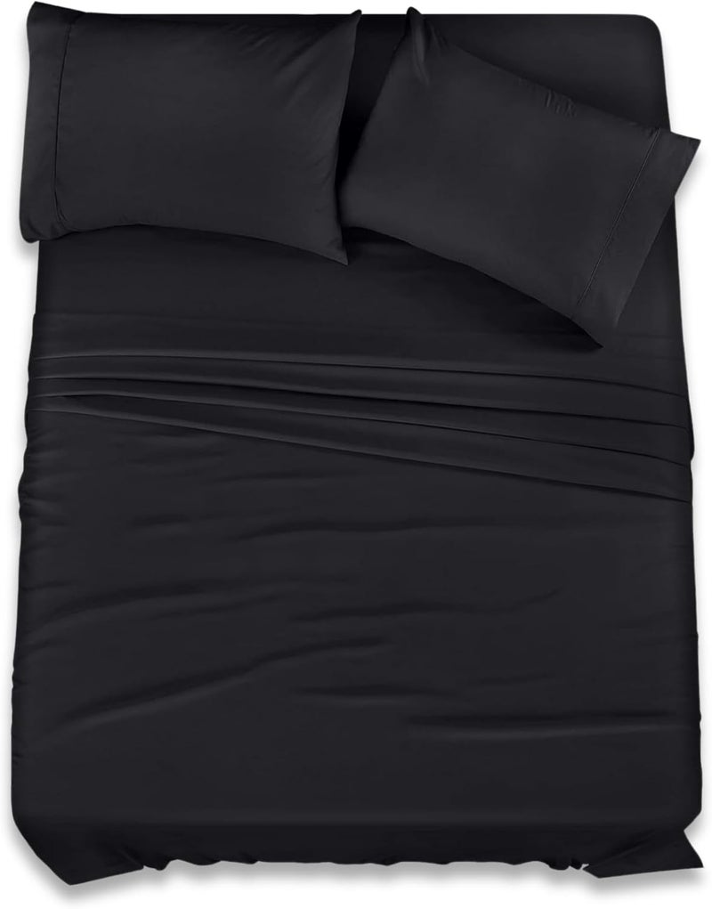 FOAM CRAFT Hotel Quality 4 Piece Bed Sheet Set - Full Size, 100% Cotton, Black - Image 1