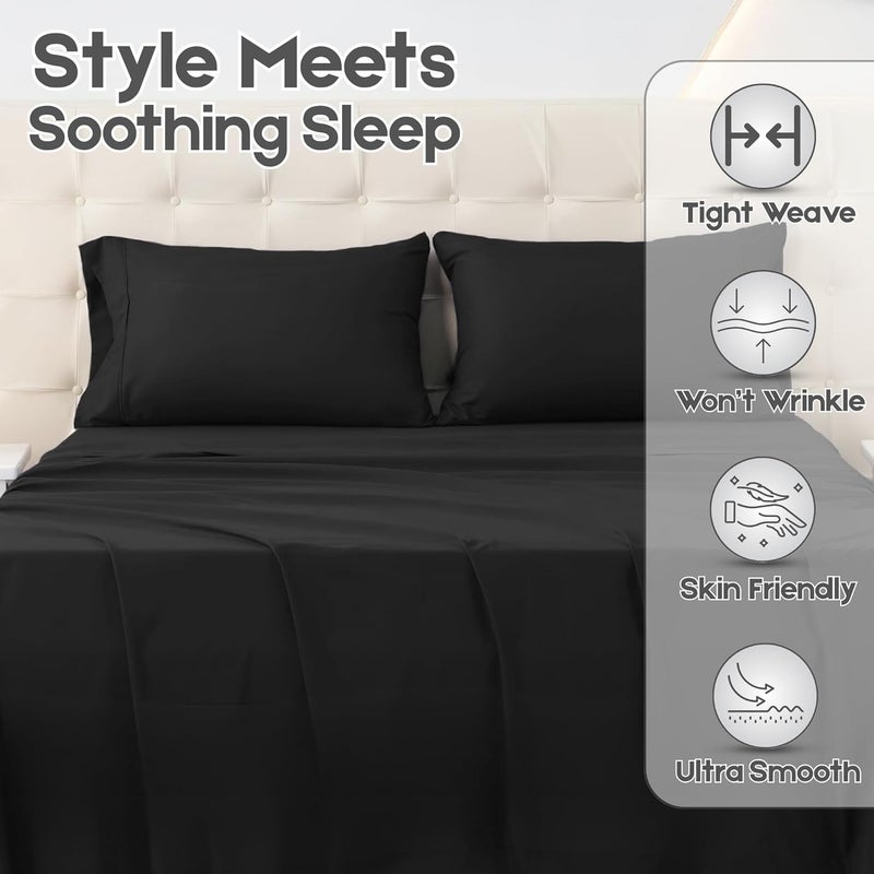 FOAM CRAFT Hotel Quality 4 Piece Bed Sheet Set - Full Size, 100% Cotton, Black - Image 5