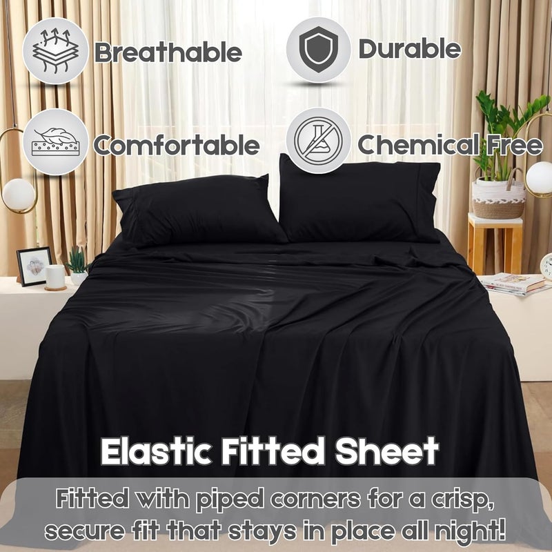 FOAM CRAFT Hotel Quality 4 Piece Bed Sheet Set - Full Size, 100% Cotton, Black - Image 4