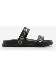 MARJIN Women's Double Banded Gold Trocque Casual Slippers Runde  - Image 2