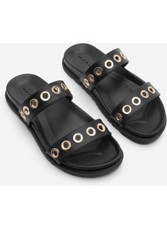 MARJIN Women's Double Banded Gold Trocque Casual Slippers Runde  - Image 3