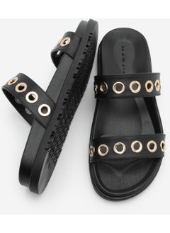 MARJIN Women's Double Banded Gold Trocque Casual Slippers Runde  - Image 5