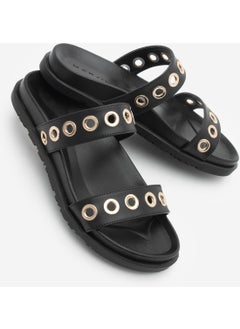 MARJIN Women's Double Banded Gold Trocque Casual Slippers Runde  - Image 1