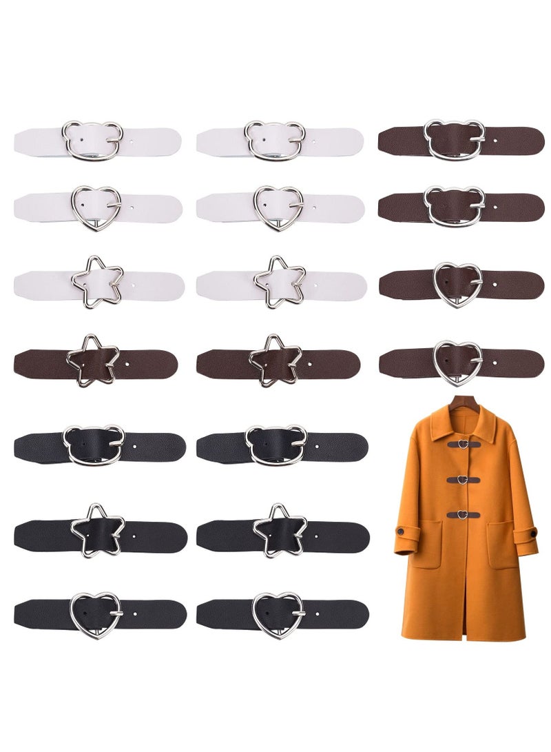 NIBEMINENT 18 Pack Leather Sew on Toggle Closure Buckles Star Bear Heart PU Tab Metal Bag Buckle Lock for Coat Jacket Buttons Replacement DIY Crafts  - Image 1