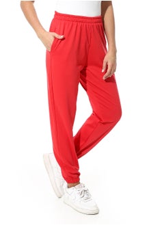 Andora Elastic Waist Plain Pants _ Red  - Image 2