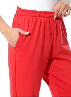 Andora Elastic Waist Plain Pants _ Red  - Image 4