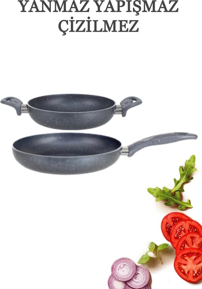 هازاربازار Granite Pan 26 cm & Double Handle Omelet 22 cm Set of 2