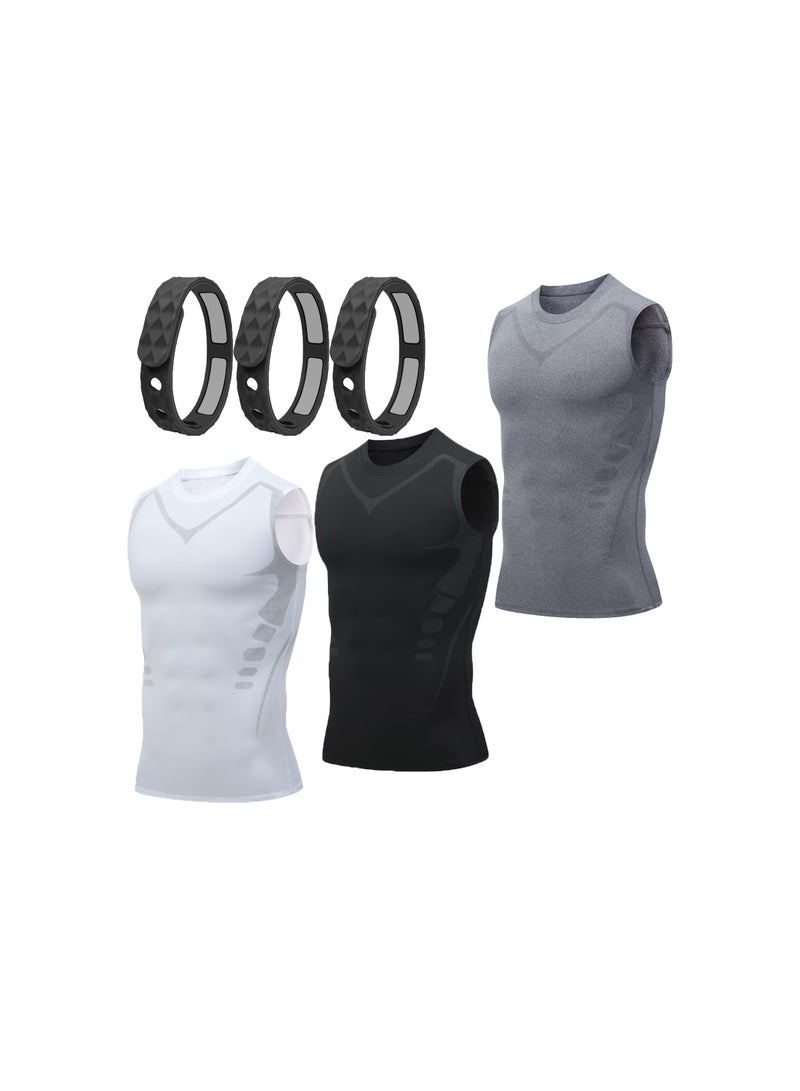 SOLARAE Ionic Shaping Vest for Men, 2023 Gynecomastia Compression Top - Comfortable, Breathable Athletic Shaper Tank with Abs Slimming Undershirt (Includes 3 Colors + 3 Bracelets) - Image 1