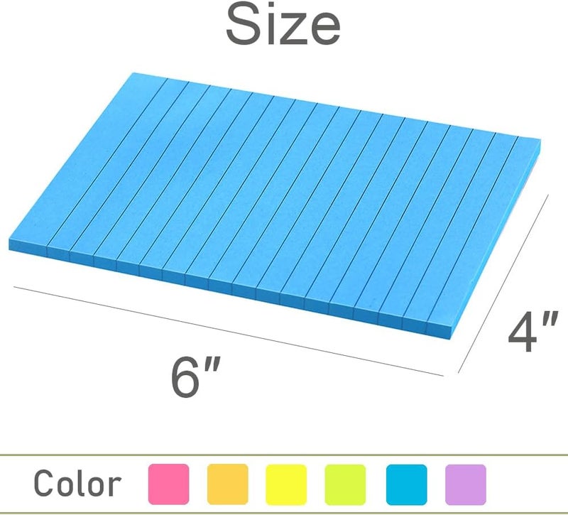 Vanpad Lined Sticky Notes 4X6 in Bright Ruled Stickies Colorful Super Sticking Power Memo Pads, 45 Sheets/pad, 6 Pads/Pack - Image 3