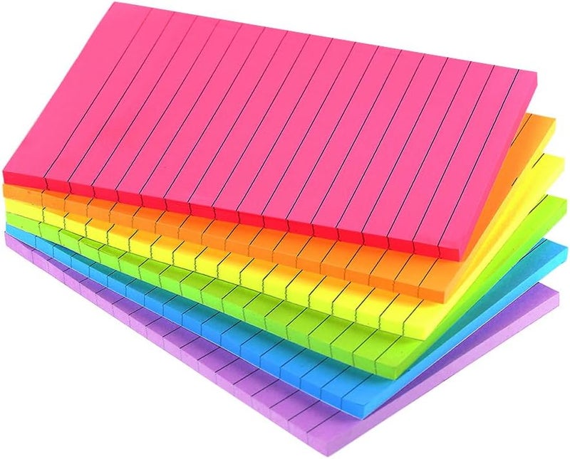 Vanpad Lined Sticky Notes 4X6 in Bright Ruled Stickies Colorful Super Sticking Power Memo Pads, 45 Sheets/pad, 6 Pads/Pack - Image 1
