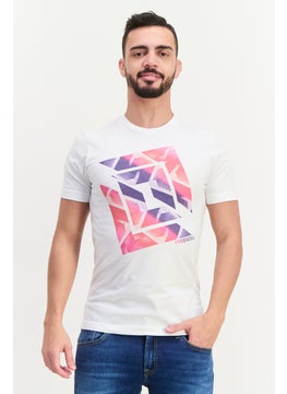 Men Crew Neck Short Sleeve Graphic Print Troon T-Shirt, White Combo