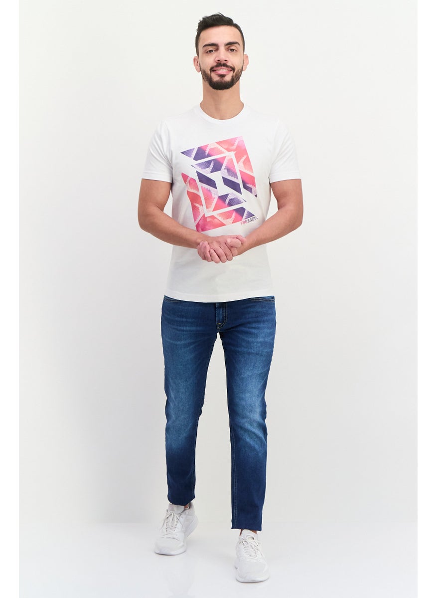Free Soul - Men Crew Neck Short Sleeve Graphic Print Troon T-Shirt, White Combo - Image 1