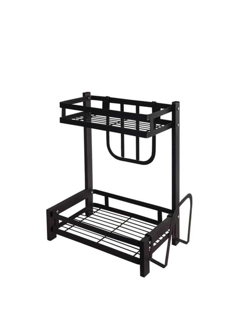 رولستيمي رف تخزين المطبخ من الفولاذ المقاوم للصدأ بطبقة مزدوجة باللون الأسود - Image 1