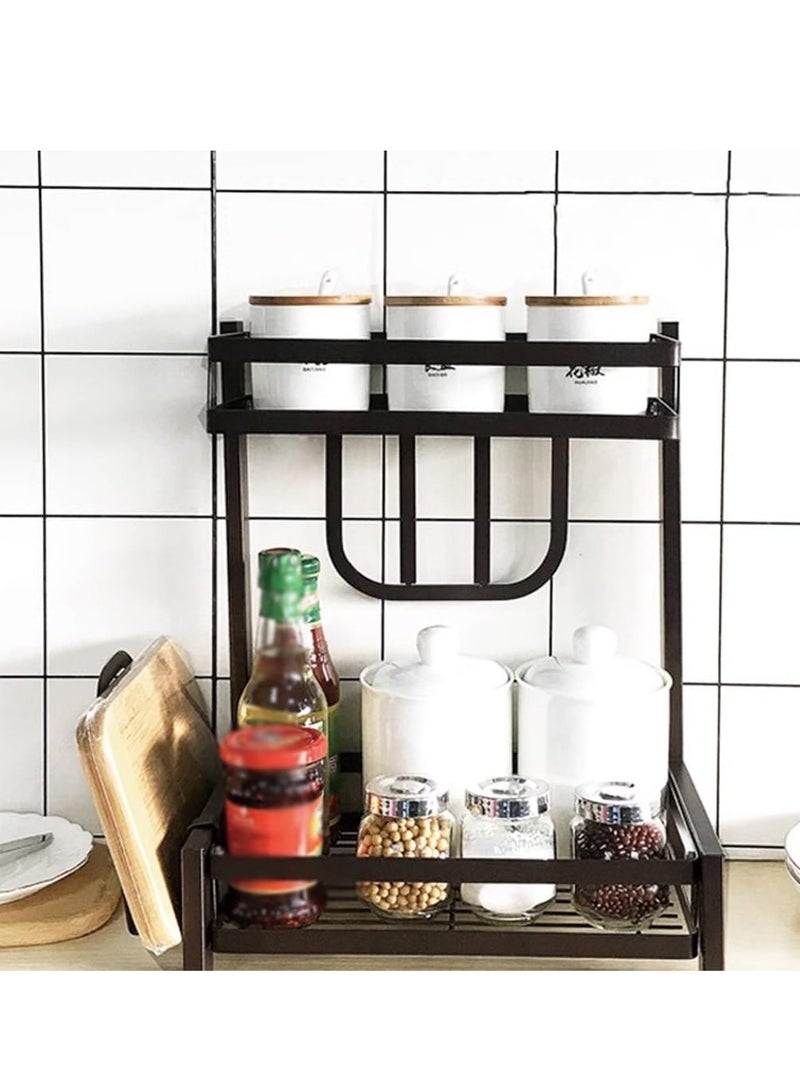 رولستيمي رف تخزين المطبخ من الفولاذ المقاوم للصدأ بطبقة مزدوجة باللون الأسود - Image 2