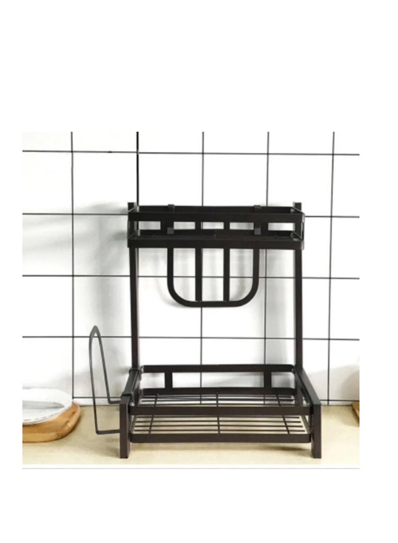 رولستيمي رف تخزين المطبخ من الفولاذ المقاوم للصدأ بطبقة مزدوجة باللون الأسود - Image 3