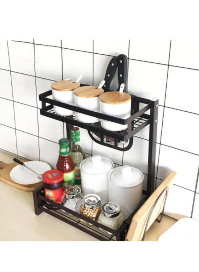 رولستيمي رف تخزين المطبخ من الفولاذ المقاوم للصدأ بطبقة مزدوجة باللون الأسود - Image 4